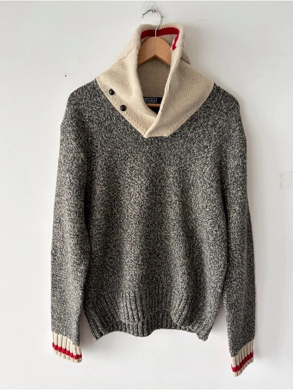 Vintage Polo Ralph Lauren Shawl Collar Wool Sweater Size M
